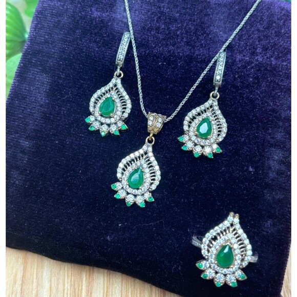 925 Sterling Silver Turkish Vintage Jewelry Set for Women,NEW,Antique,Handmade - Picture 2 of 8